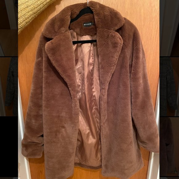 Chocolate Brown Faux Fur Coat - Picture 4 of 6